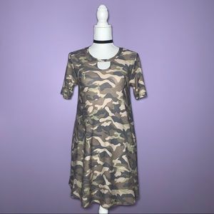 Boutique Green and Tan Camo Keyhole Dress